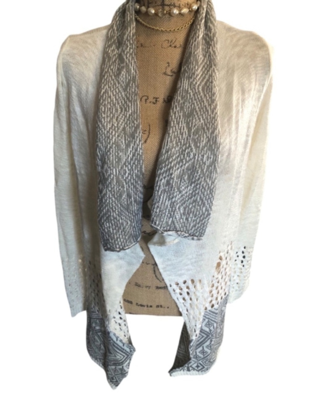 P.O.O.F! Women's Cardigan Sweater, Size L White Gray